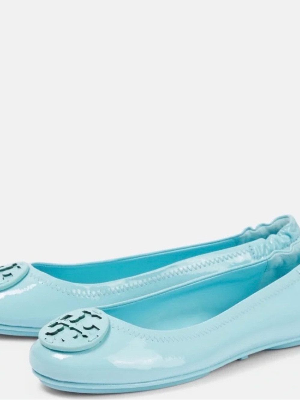 NIB Tory Burch Minnie Travel Ballet Flats Island Blue Patent Leather Size 9.5